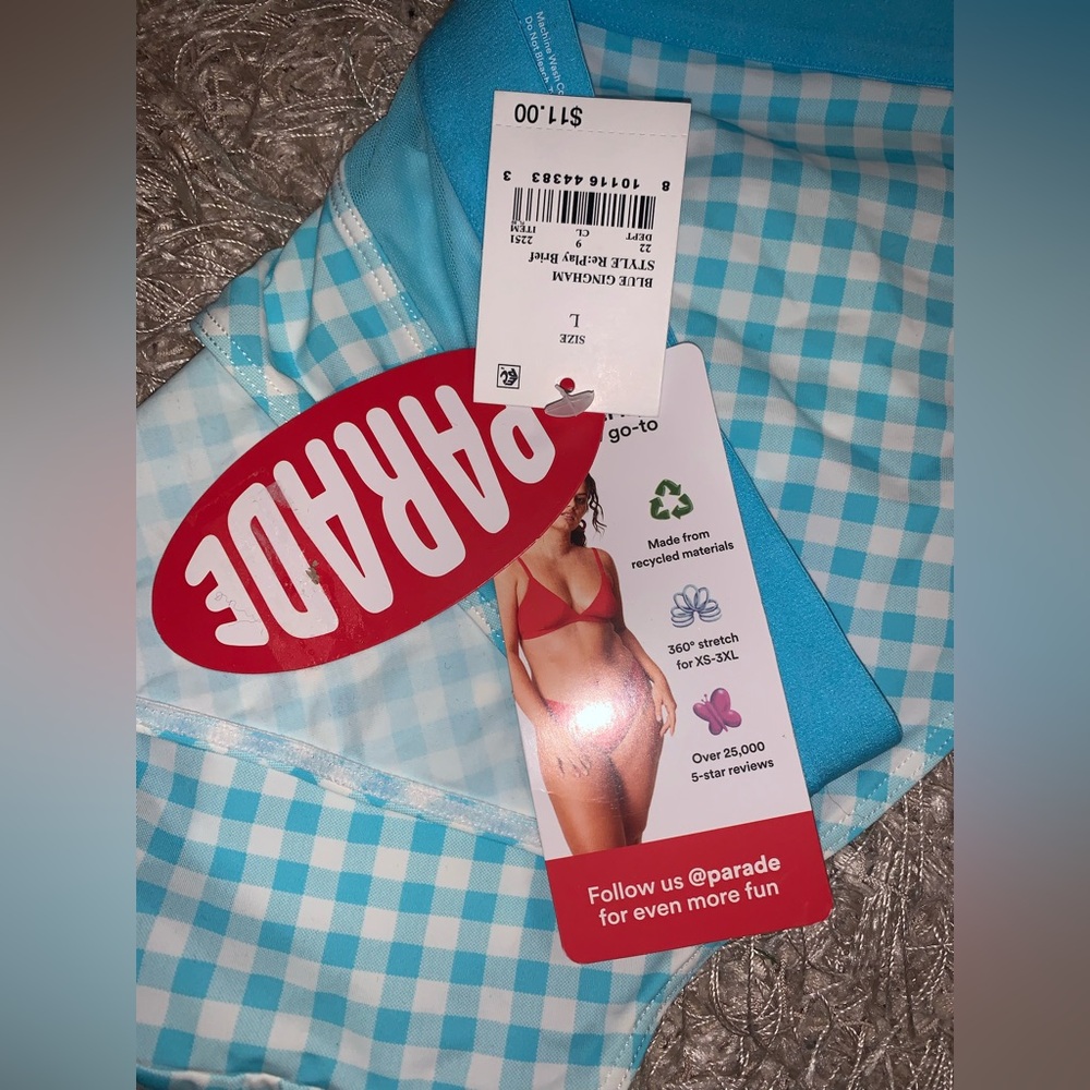 3 for $30 β‘οΈ Blue Checkered Women's Bra & Undies matching set - size L NWT - Picture 15 of 16